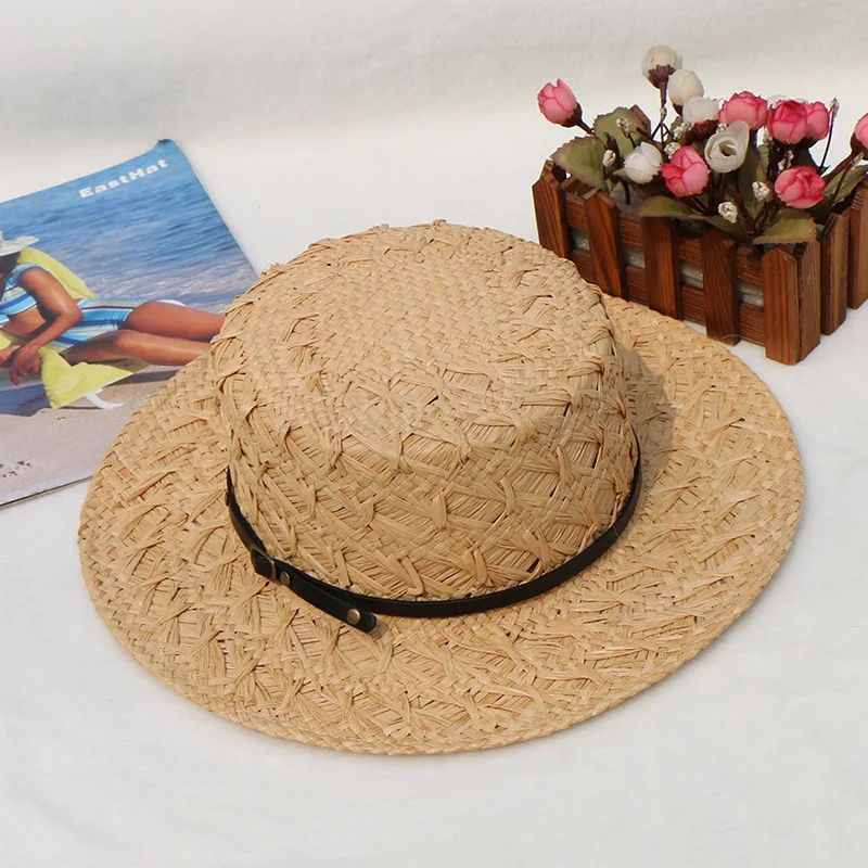 

Women Raffia Sun Hat Handwoven Flat Top Small Brim Beach Summer Hat Sun Protection Fashion Outdoor​​