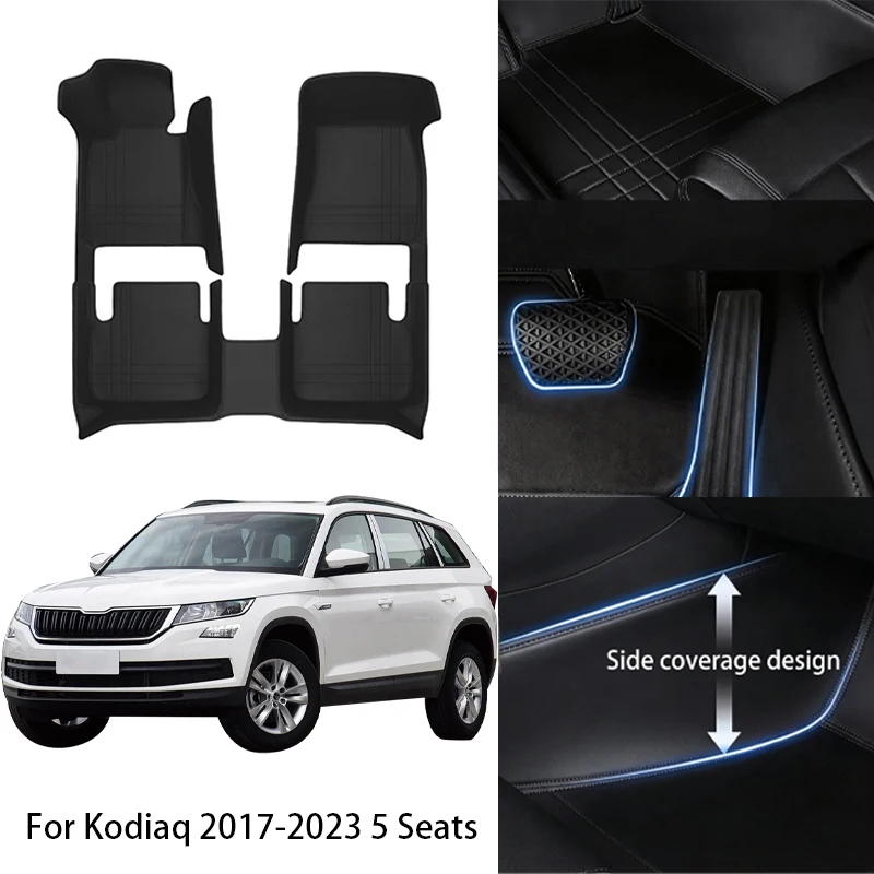 Custom Fit PU Leather Car Floor Mat For Skoda For Karoq Kodiaq 5 Seats Octavia 2007 2016 2025 Full Set Auto Interior Accessories