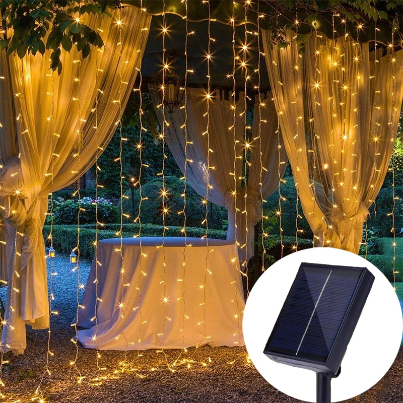 

LED Solar Curtain Light,Outdoor/Indoor 8 Lighting Modes Fairy Lights Christmas Party Wedding Home Bedroom Garden Seasonal Decor