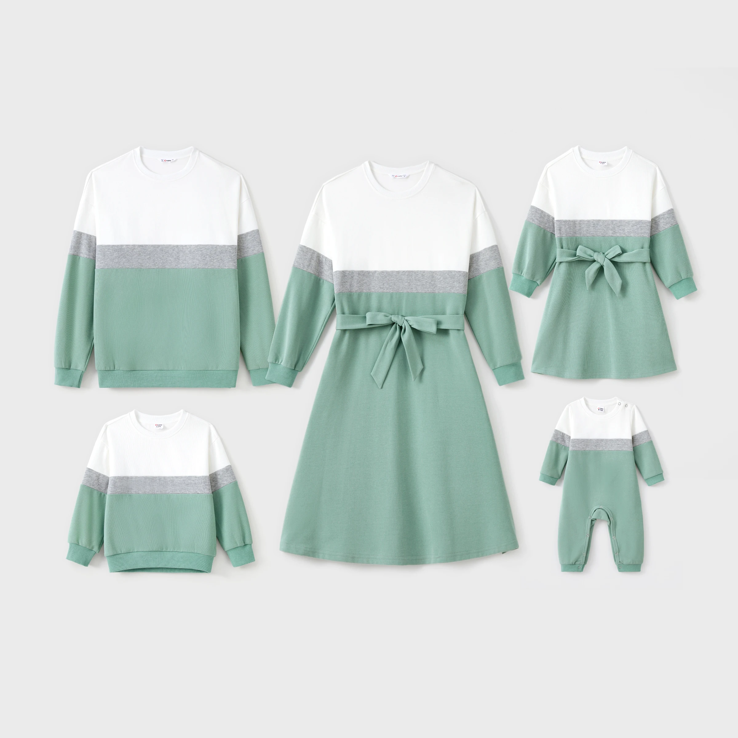 PatPat Green Family Matching Sets Long Sleeves Sweater or Belted Dress