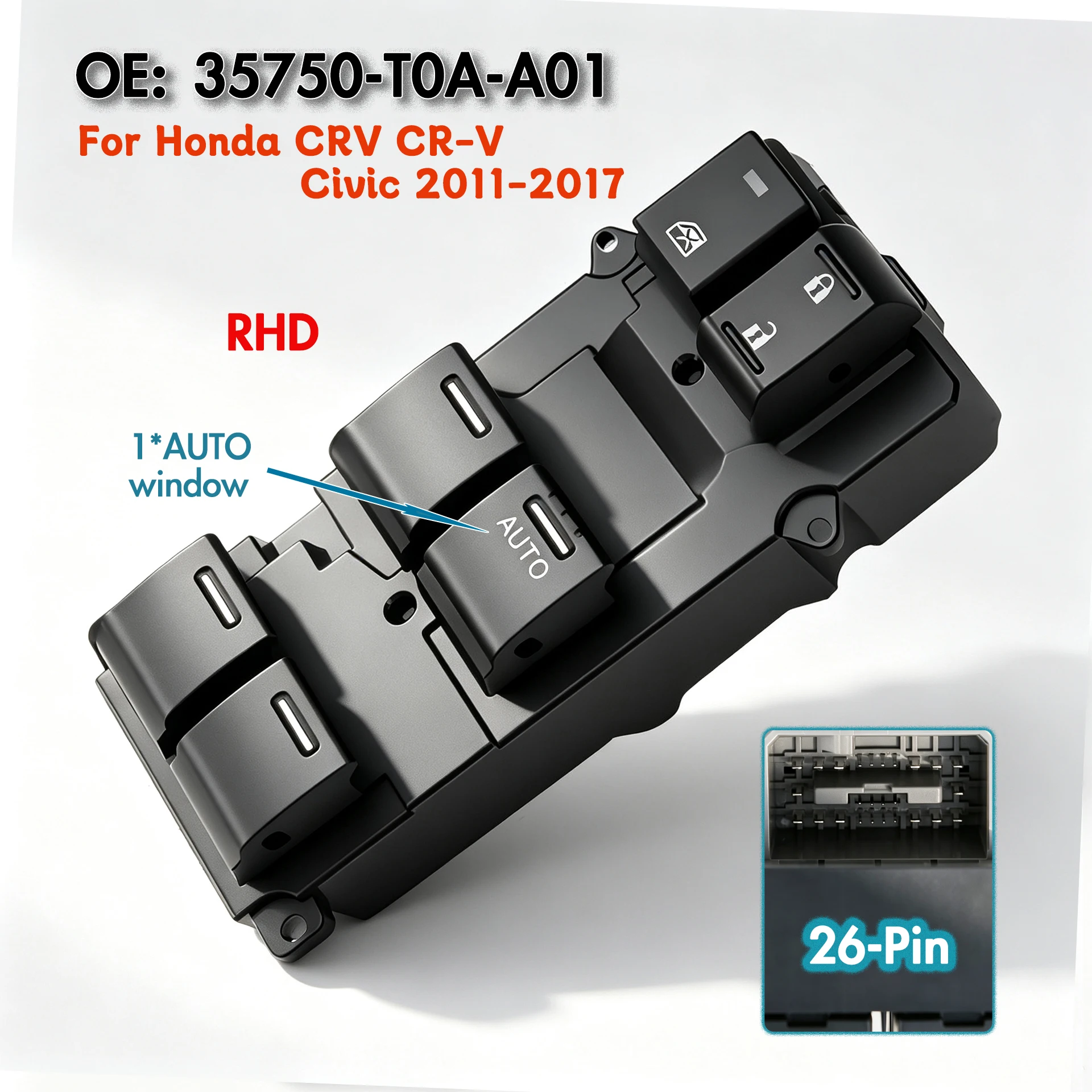 35750-T0A-A01 For Honda CRV CR-V Civic,Front Right Driver Side Electric Power Master Window Switch Glass Lifter Control Button