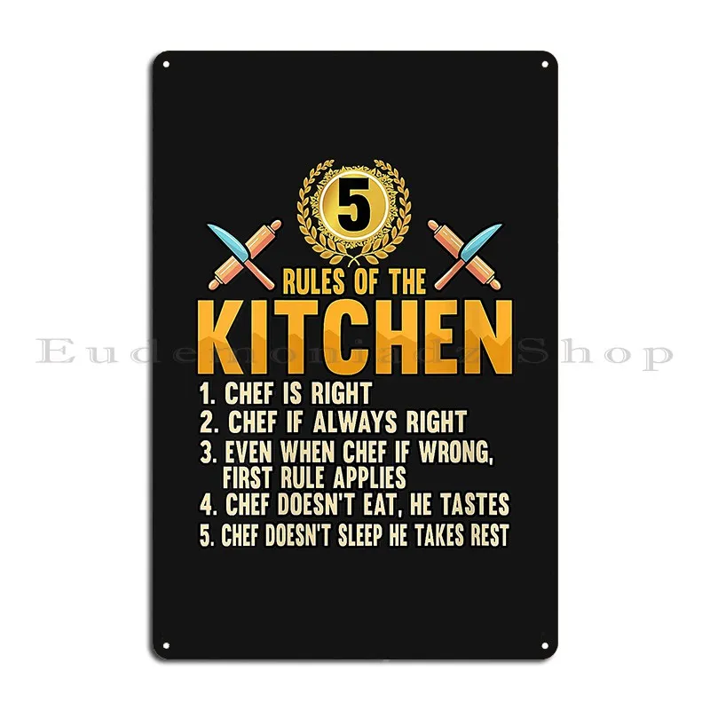 Womens Funny Chef Rules Of The Kitchen Baker Cook Knife V Neck Metal Sign Create Wall Cave Living Room Tin Sign Poster