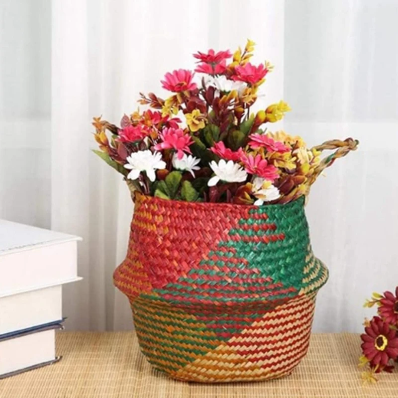 ตะกร้าสานพร้อมด้ามจับฝาครอบอ่างล้างหน้าโหลเก็บสำหรับซักผ้า, ตะกร้าชายหาดปิกนิกใช้งานง่าย