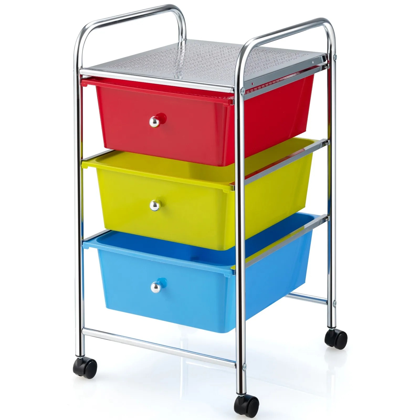 

3-Drawer Cart Storage Bin Organizer Rolling w/Plastic Drawers Multicolor