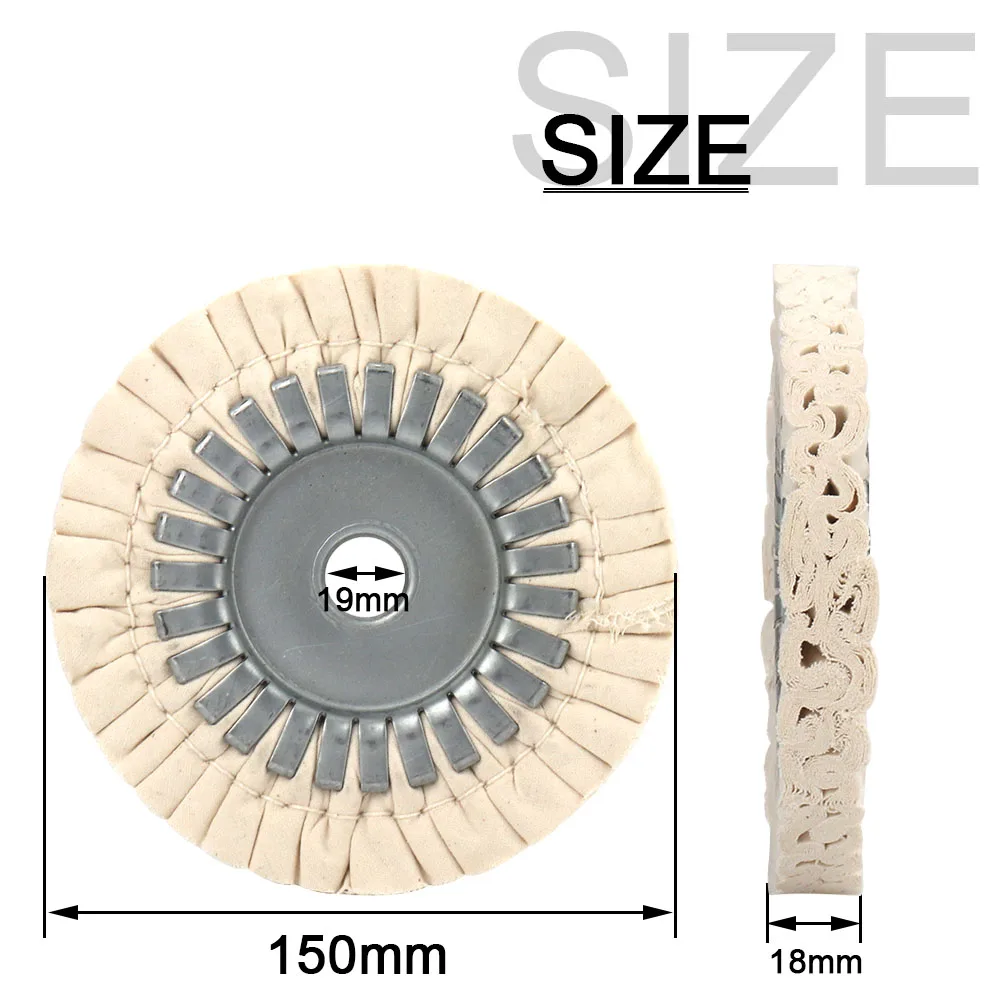 1pc 150mm Cotton Airway Buffing Wheel 150*22mm Cloth Open Bias Polishing Buffs Wheel 150x19mm White Polishing Wheel