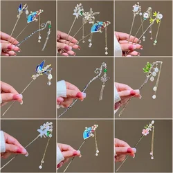 Ancient Style Butterfly Fan Pearl Tassel Hairpin Girlish Temperament Braided Hair Alloy Hanfu Step Shaking Headpiece