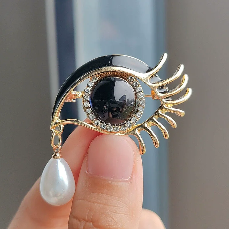 Brooches For Women Rhinestone Enamel 4-color Eyes Office Causal Brooch Pins Gifts Waterdrop Crystal Eyes