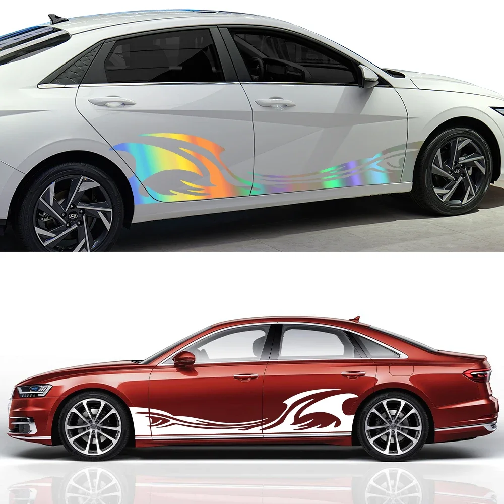 

2pcs Wave Flame Car Side Door Stickers Racing Style Decal For Volkswagen Audi Tesla Skoda Volvo BMW Seat Subaru Auto Accessories