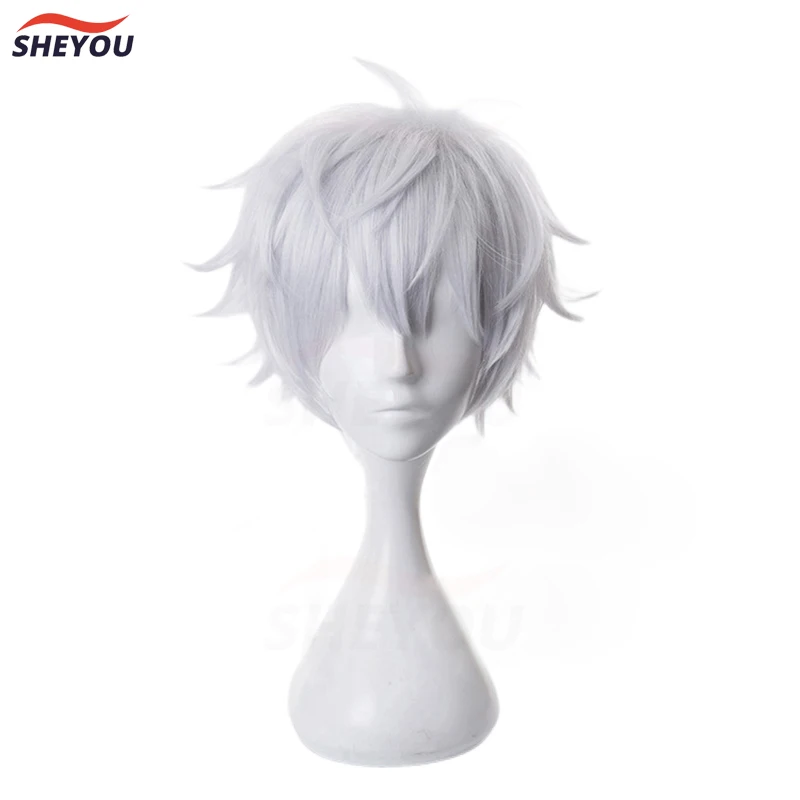 Gojo Satoru Cosplay Wig Cosplay Gojo Short Heat Resistant Synthetic Hair Party Wigs + Glasses + Eye Patch +WigCap