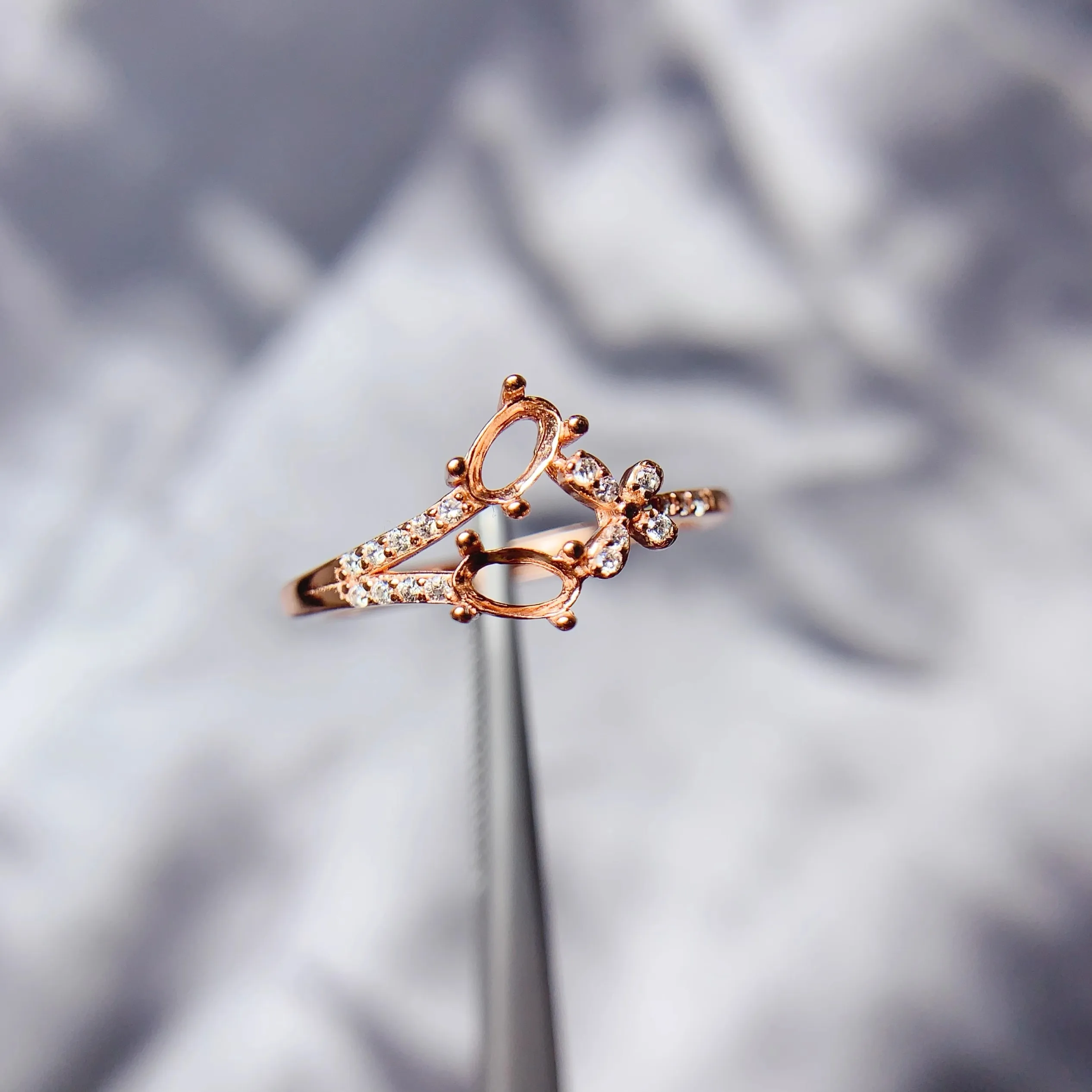 Y 3*5mm Oval 2 Stone Ring Settings Solid S925 Sterling Silver Flower DIY Ring Fine Simple Design Light Luxury Zircon 3 Colors