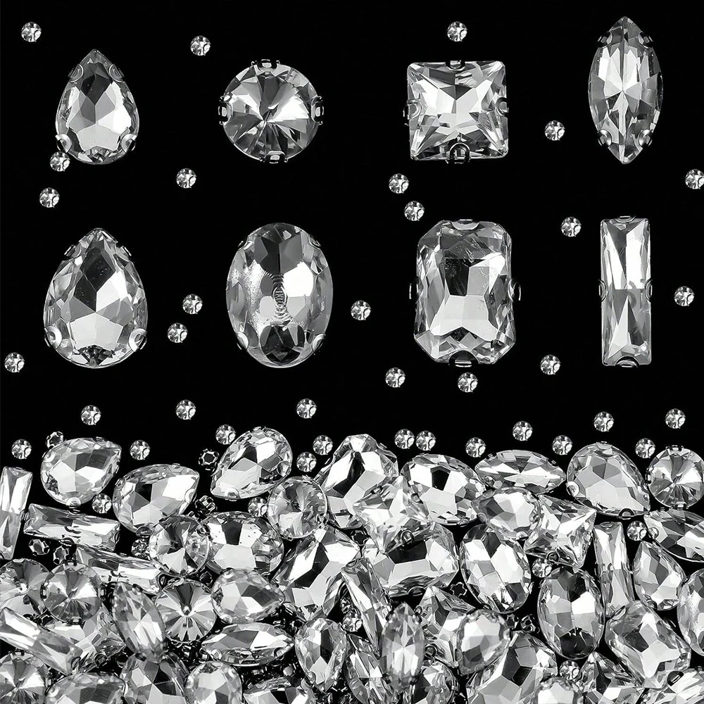 240 pièces de strass en verre, formes variées, cristaux transparents, pierres de diamant, strass à dos plat pour vêtements, chaussures, bijoux, arts et artisanat