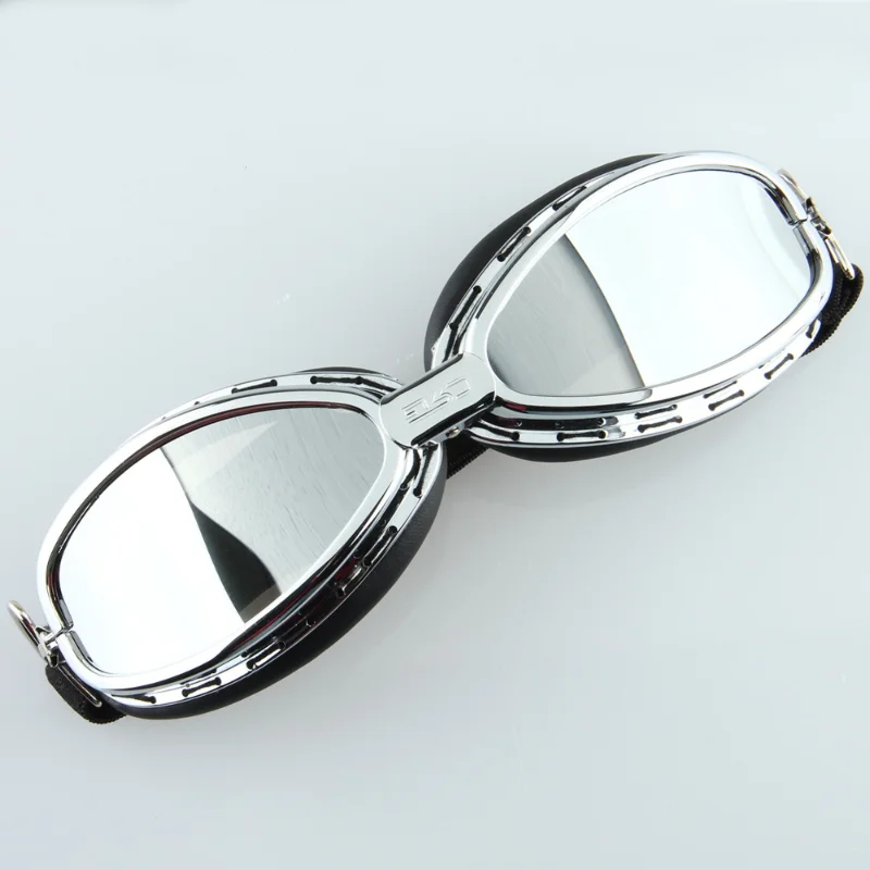 Silver Vintage Pilot Helmet Glasses Pilot Cruiser Motorcycle Glasses Eyewear Cafe Racer Motocross Goggles Outdoor Sports