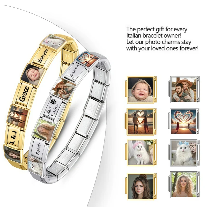 1pc Personalized Photo Customization Picture logo Italian Charm link Suitable For 9mm Stainless Steel Bracelet DIY bracelet