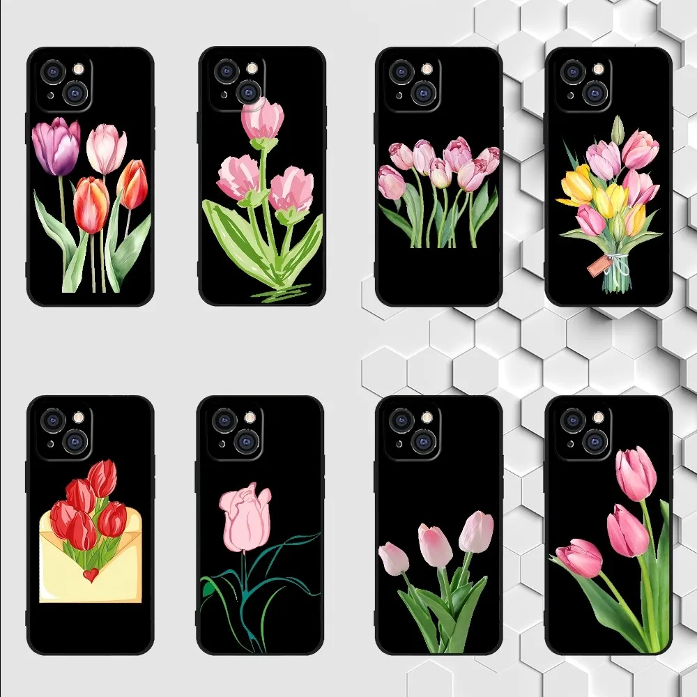 Red poppies tulip rose Phone Case For iPhone 15,14,13,12,11 Plus,Pro,Max,XR,XS,X,7,8 Plus,SE,Mini Silicone Soft Cover