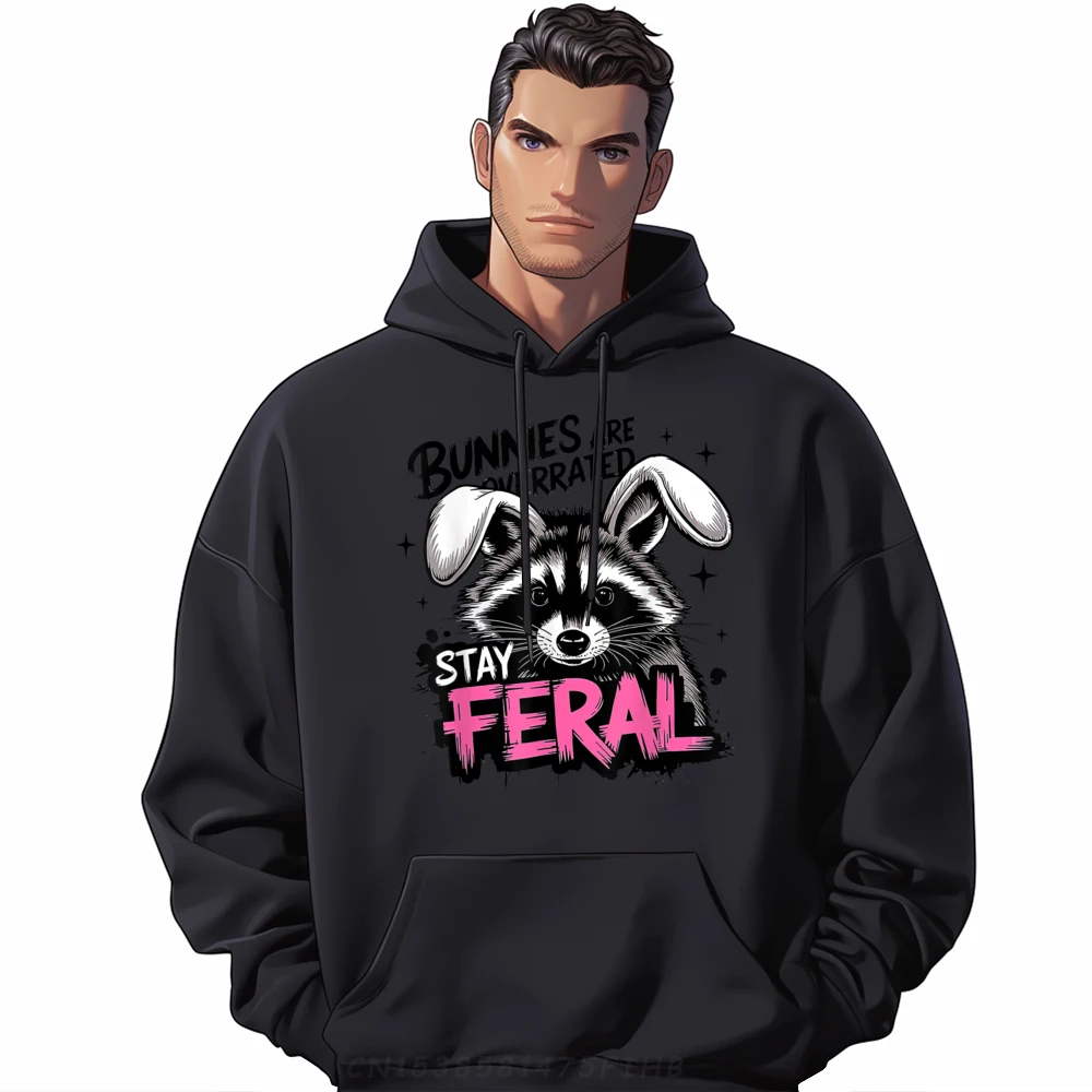 

Retro Women's Hoodies Bunnies Are Overrated Stay Feral Gift Idea Hoodies Long Sleeve Casual Hoodies Crew Neck