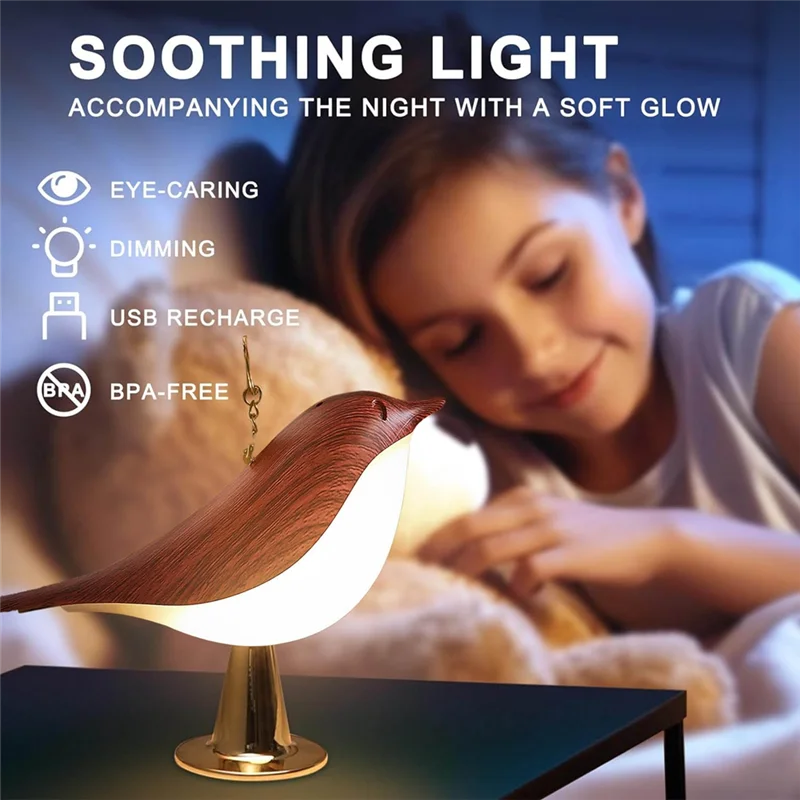 Ultra Bedside Table Lamps Cordless Bird Lamp Desk Lamp With 3 Color Temperature Dimmer And Touch Sensor, Kids Night Light
