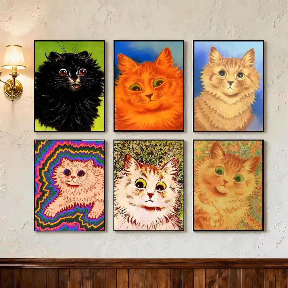 Art Louis Wain Kaleidoscope Cat Poster Wall Art Poster Prints Home Wall Decor Gift for Living Room, Bedroom Bar & Parlor