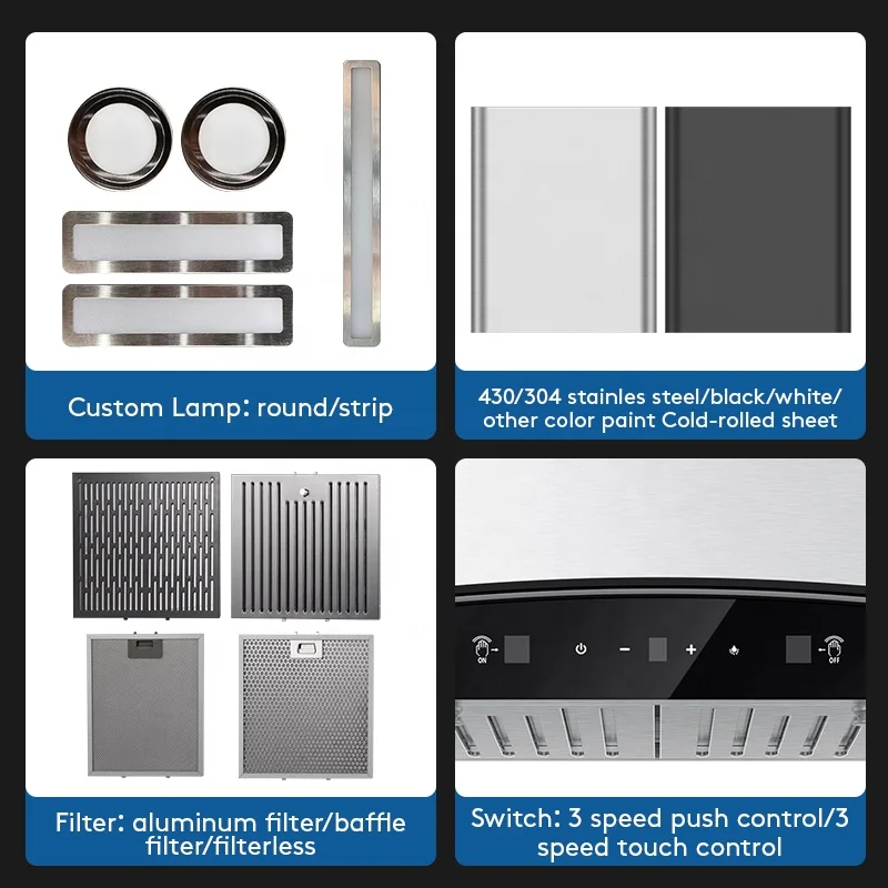 Auto Clean Black Cooking Extractor Chimney Kitchen Cooker Appliance Range Hoods Chimney Hood