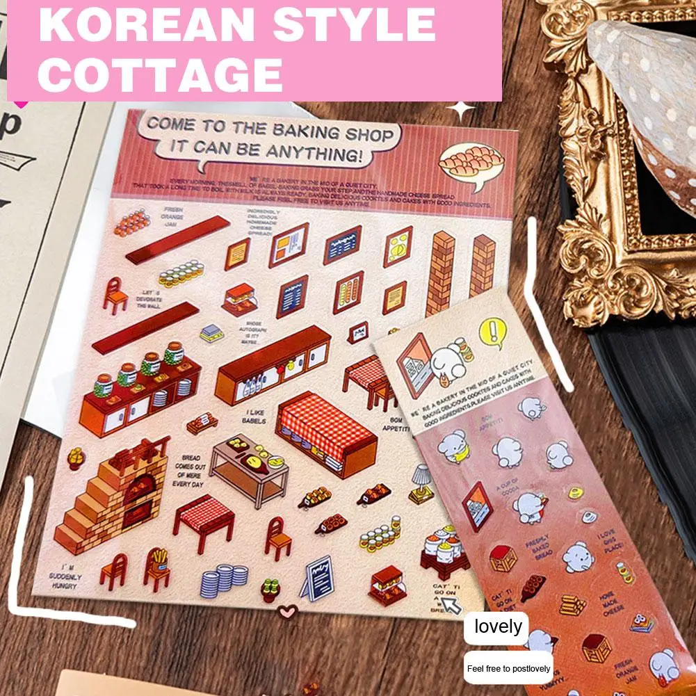 Miniature Scene Visual 3D Stacking Stereoscopic Hut Cute Cartoon Scene Sticker Pasting Hand Account Book No Cutting Korean Style