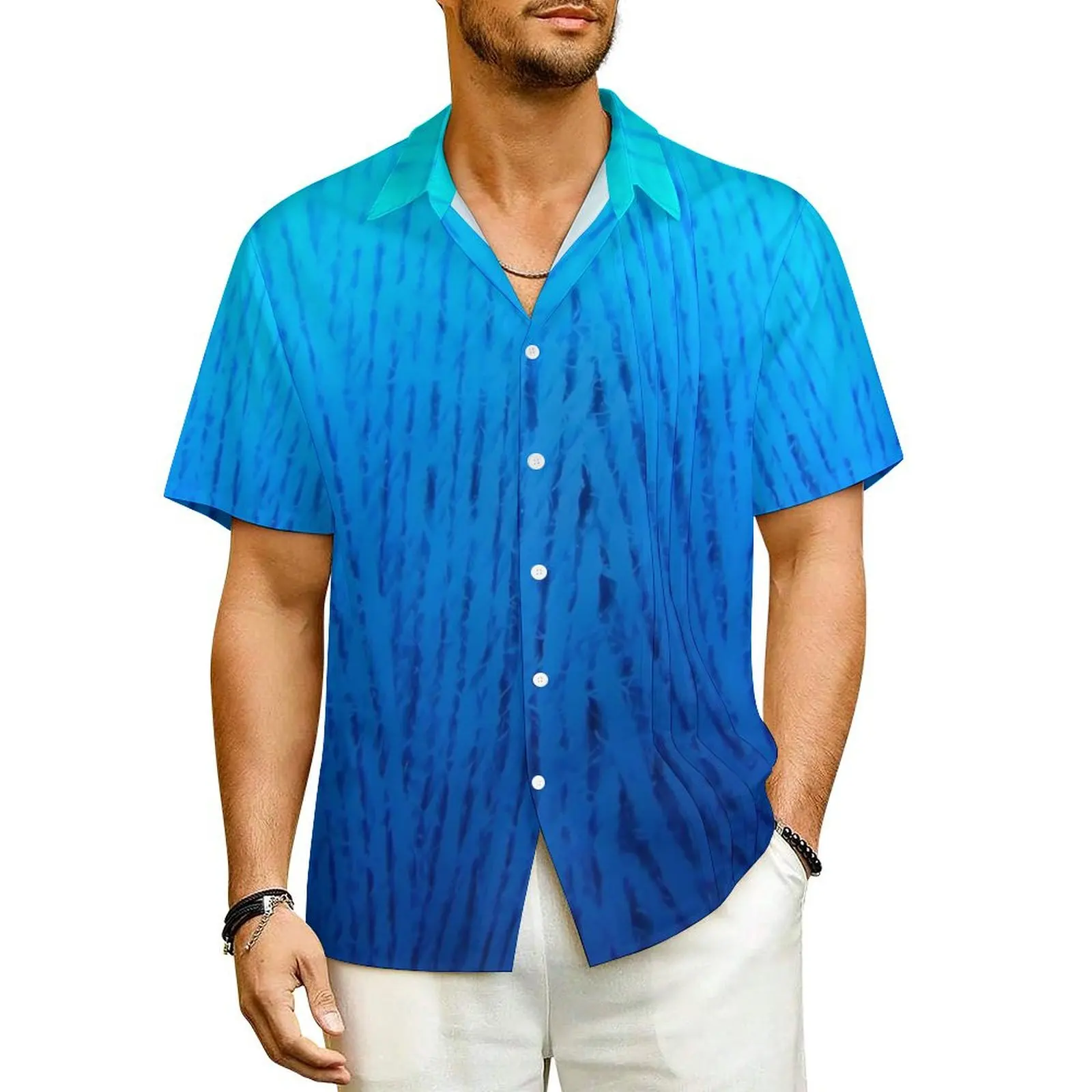 

Hawaiian Shirt Beach Blue Ombre Blouses Gradient Print Loose Casual Shirts Mens Short Sleeve Y2K Funny Plus Size 4XL Clothing