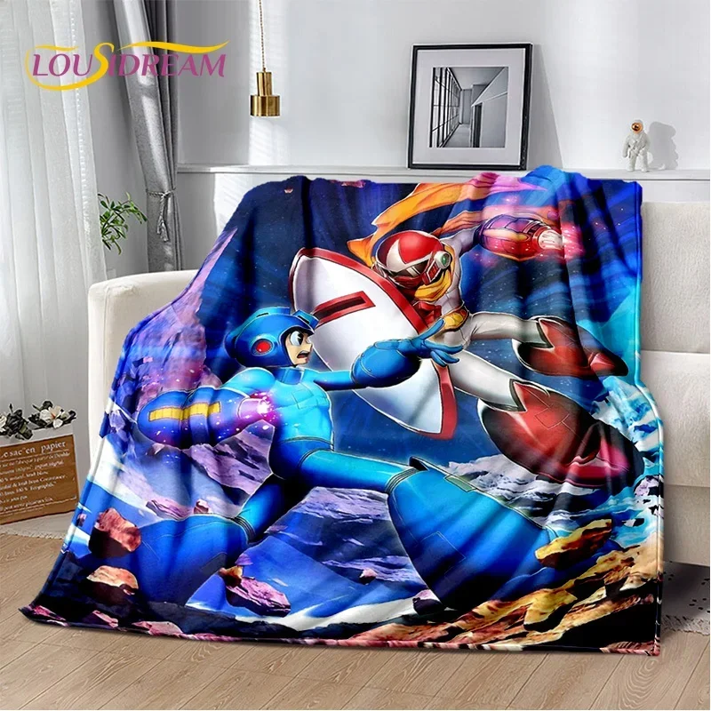 Retro cartoon Rockman Mega man game beds soft flannel blanket for beds bedroom sofa picnic, outdoor leisure nap for gift