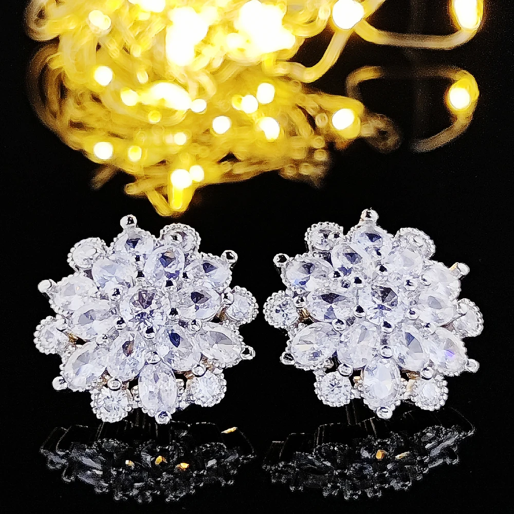 2024 New Luxury Flower Earrings for Women Silver Color Korean Anniversary Gift Jewelry Wholesale Valentine's Day E5614