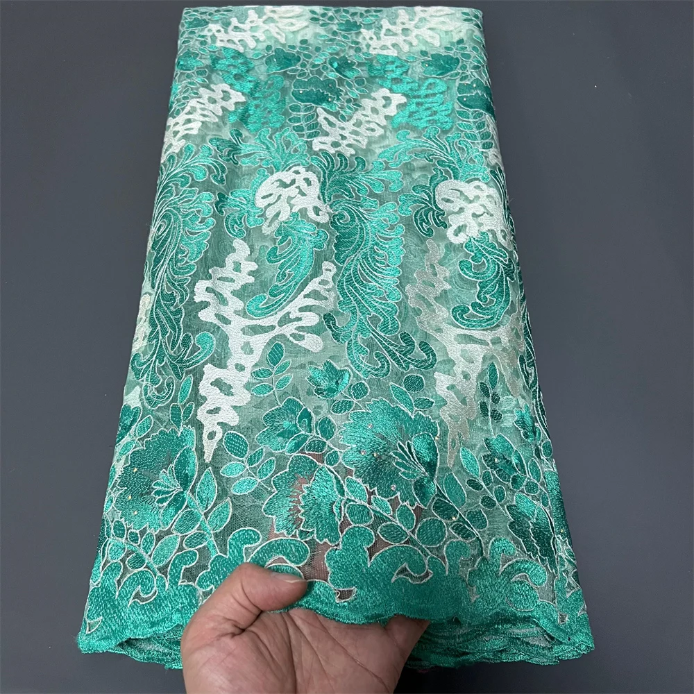 

2025 африканская нигерийская кружевная ткань высокого качества с вышивкой, тюль, свадебное платье, гипюр, водорастворимые блестки, 5 ярдов ZJ107