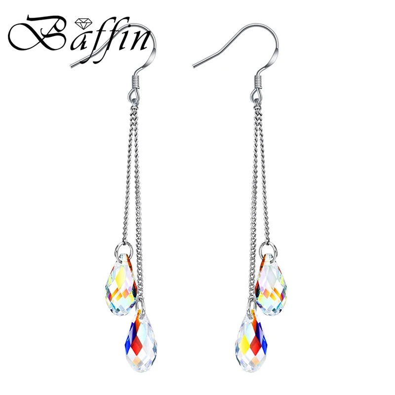 

New Long Chain Drop Earrings Rhinestone Crystals From Austria Jewelry For Women Silver Color Bohemia S925 Pin Hanging Piercing