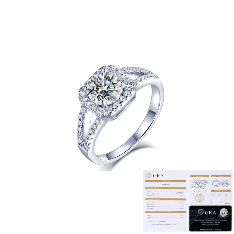 Hot selling 100% S925 silver super flash 1-carat moissanite diamond ring, light luxury and high-end wedding jewelry