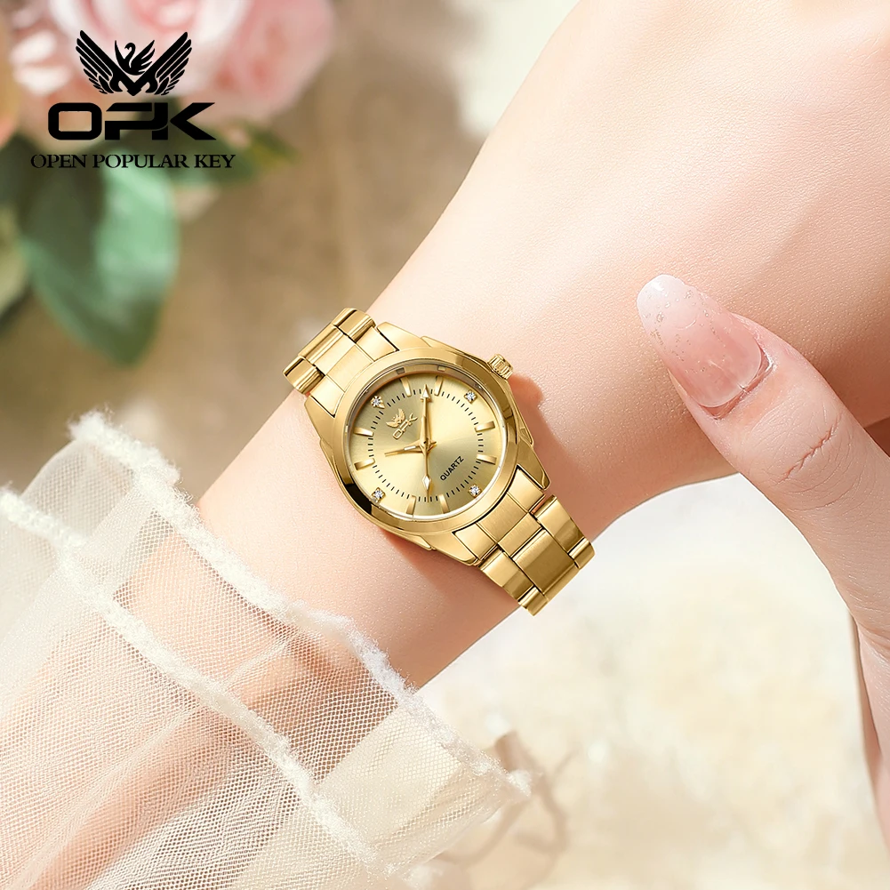 OPK 6002 Quartz Watch for Women Elegant Dial Stainless steel Strap Ladies Hand Clock