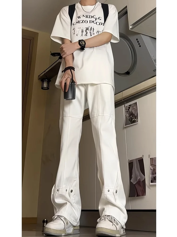 

Advanced Men's High Waist Bell Bot Jeans American Street Sle Workwear Denim Micro Flared Trousers Youth Summer Faion