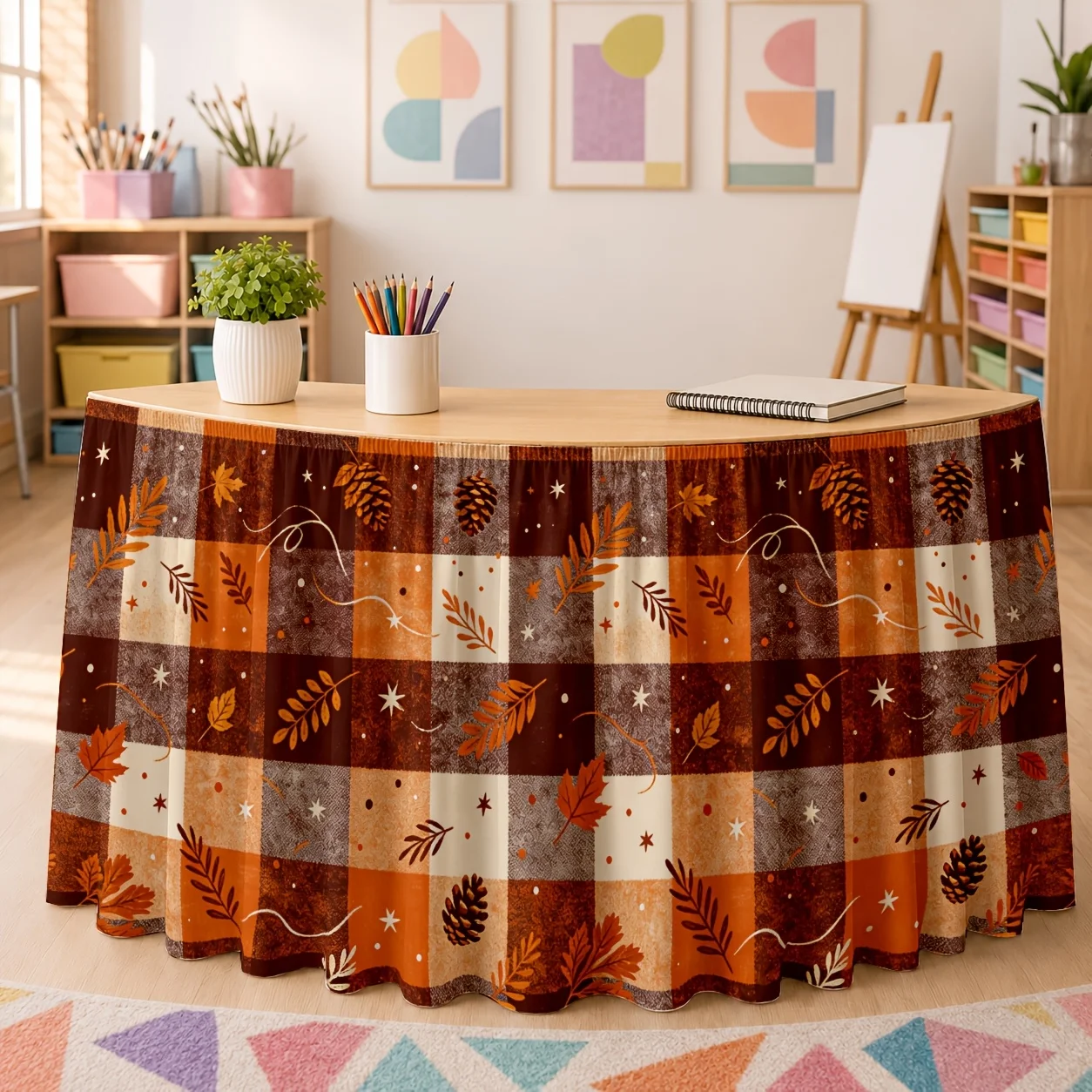 Fall checkered pattern, featuring maple leaves, pinecones and stars, suitable for a cozy autumn party.zyc