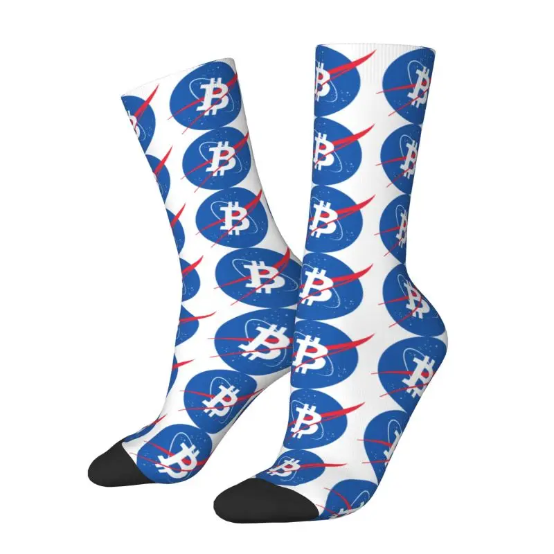 Custom Cool Mens Bitcoin Space Moon Dress Socks Unisex Comfortable Warm 3D Printed BTC Crypto Coins Crew Socks