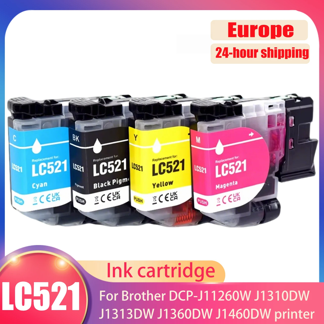 

LC521 521 ink cartridge For Brother DCP-J1260W DCP-J1310DW DCP-J1313DW DCP-J1360DW J1460DW Printer Europe