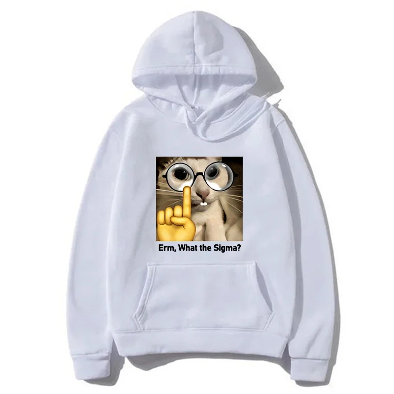 Erm, What Sigma? Funny Meme Men's Hoodies Men Women Silly Cat Humor Printed Sweatshirt Fashion Tops O-Neck Casual Pullovers