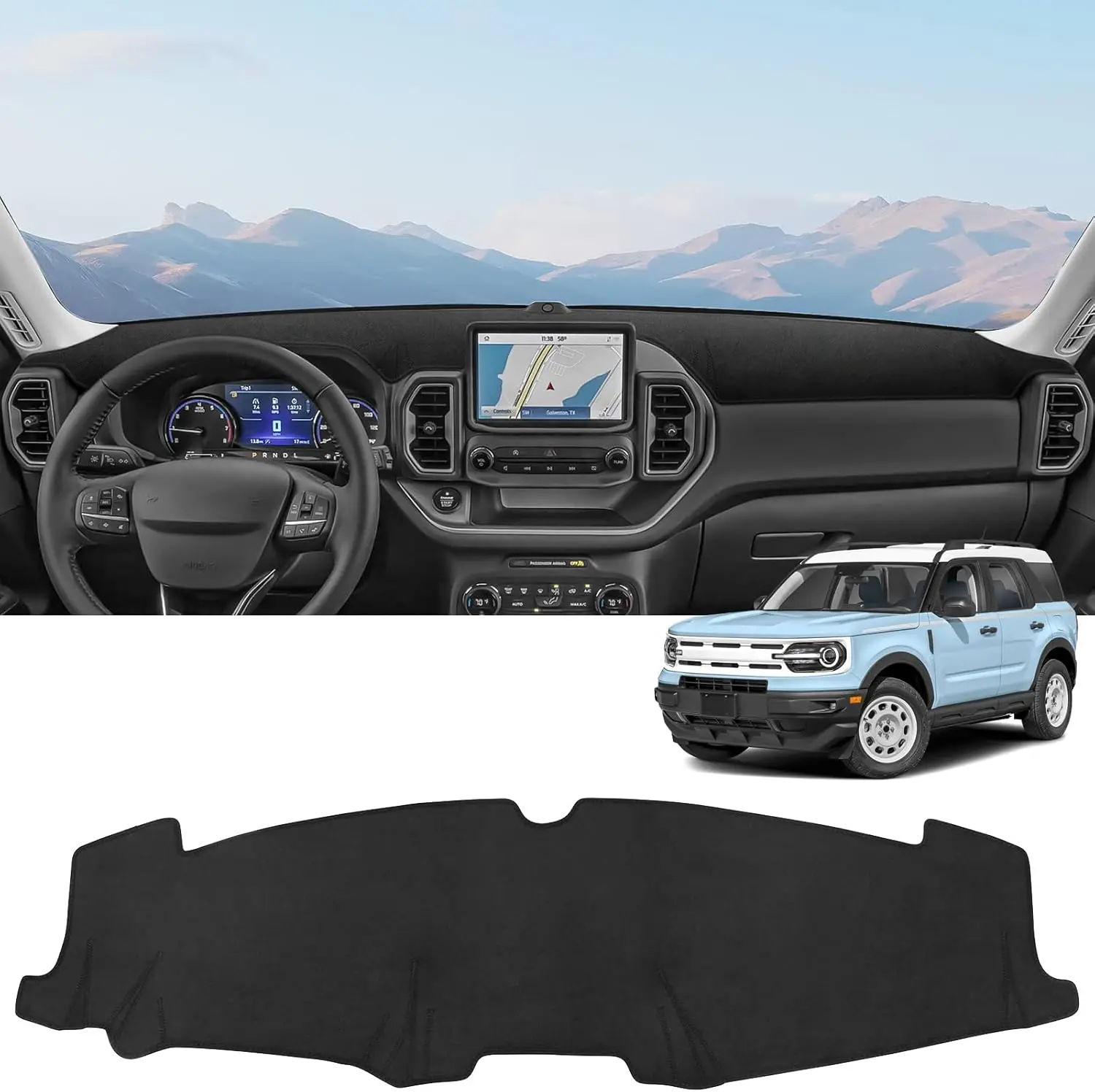 

Dash Cover for Ford Bronco Sport 2021- 2025 Accessories Flannel Dashboard Cover Dash Mat Center Console Cover Sunshield Protecto