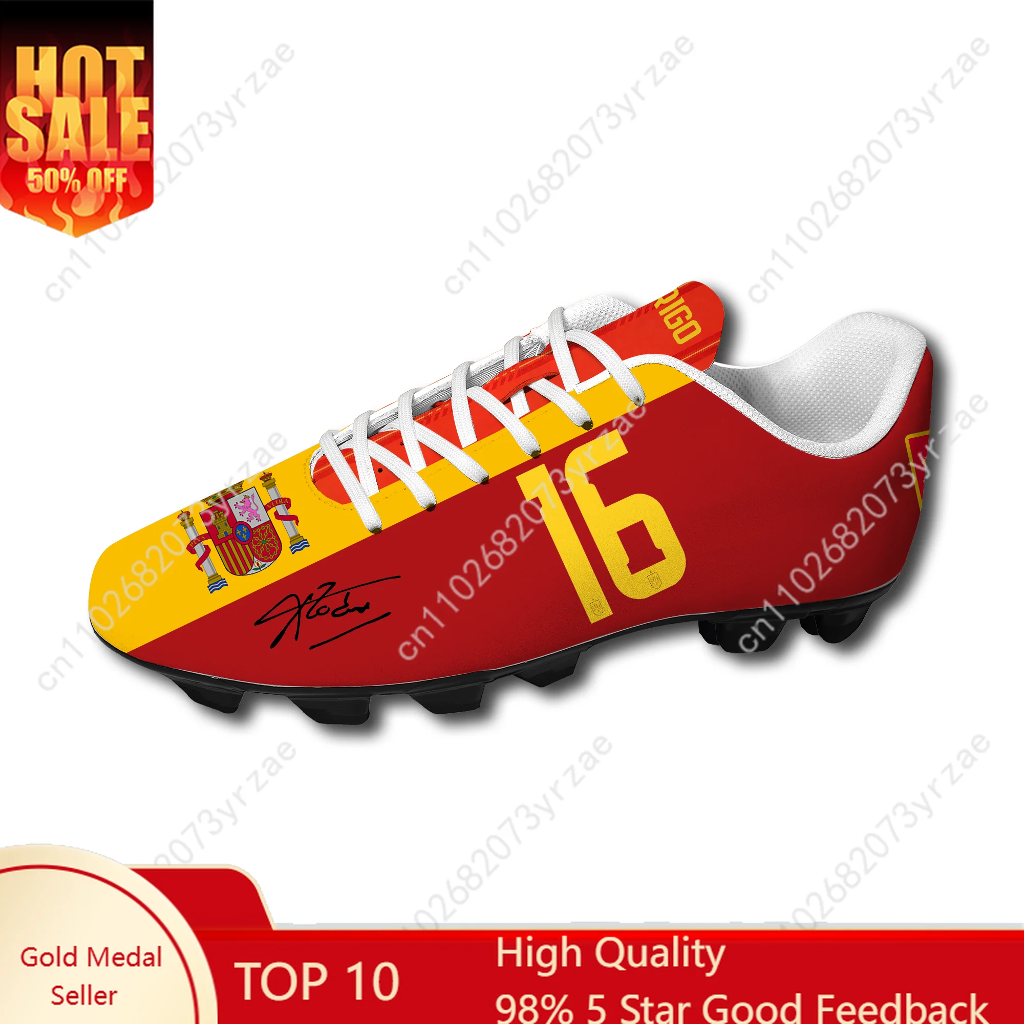 

Spain Football Shoes NO.16 Rodri Soccer Sneakers Spanish Flag Mens Womens Teenager Fashion Outdoor Sports Shoe