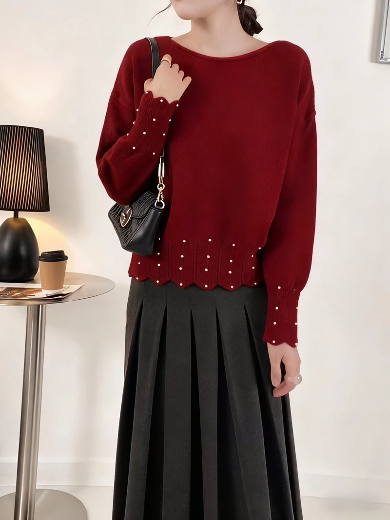 Women's Heavy-Duty Beaded Sweater Loose Fashionable Knitwear Top Autumn/Winter New Style Best-Selling Item