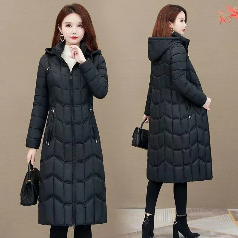 2024 Winter Jacket Women X-long Thicken Down Coat with A Hood Straight Elegant Outerwear Korean Fashion Female Parkas