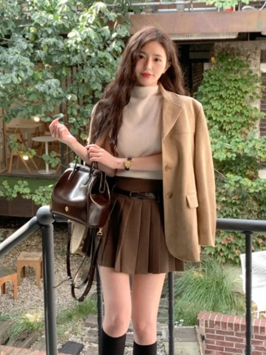 Traje Retro de gamuza con un solo botón Jaet para mujer, cuello elegante y adelgazante, Top versátil, ropa de trabajo coreana para ir al trabajo