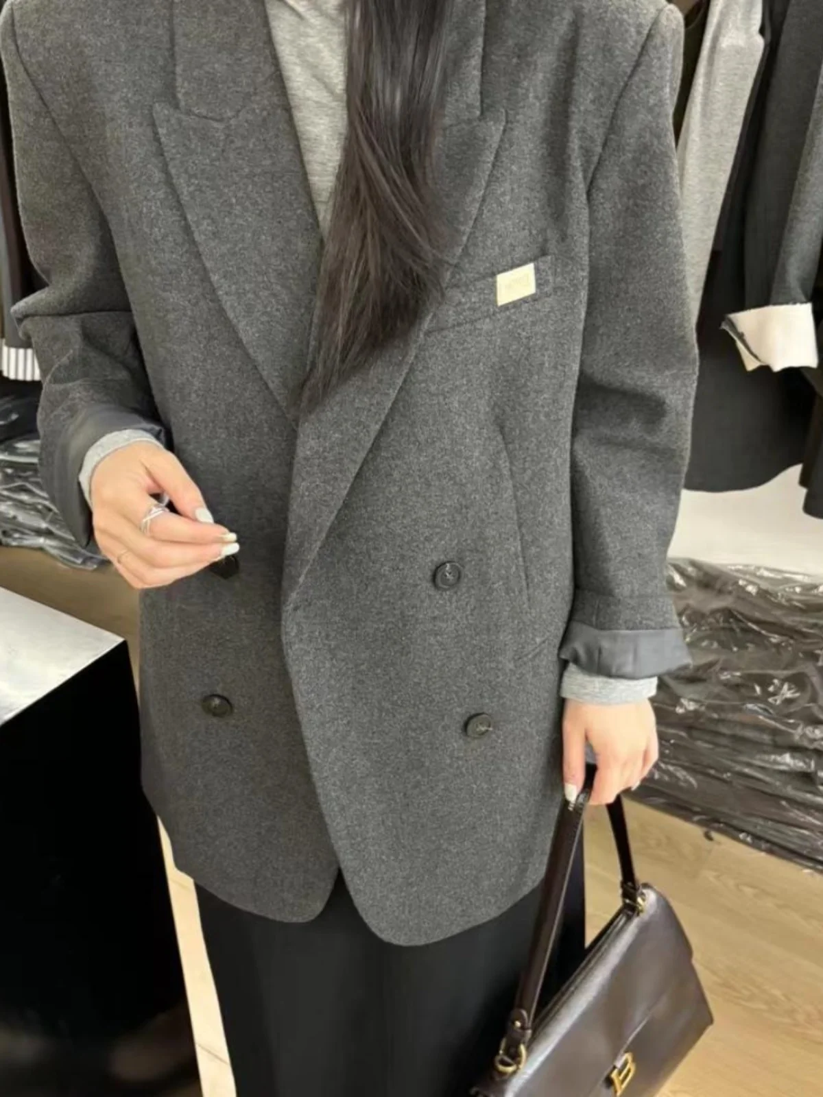 

Женский шерстяной пиджак в корейском стиле, повседневный, с лацканами, весенняя новинка, с маленьким буквенным принтом, Tagkita, для офиса и повседневной носки