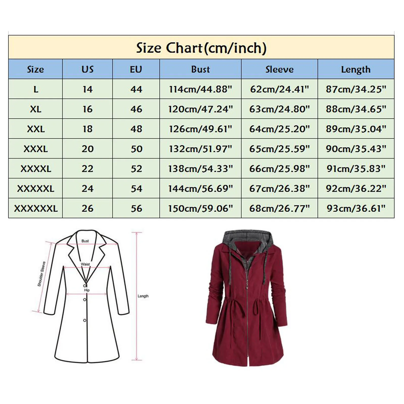 Women Fashion Windbreaker Winter Plus Size Drawstring Hooded Mid-Length With Pocket Clothing Jacket Hoodie Waterproof