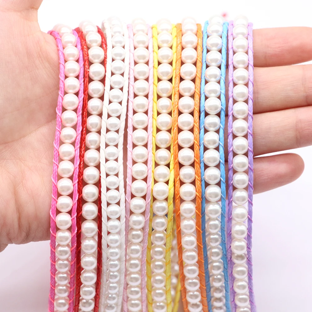 Simple Retro Imitation Pearls Bracelet 2 Strands Colorful Rope Chain Fashion Versatile Temperament Wristband Birthday Present