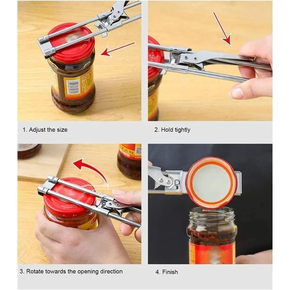Best Stainless Steel Can Opener and Manual Bottle Opener Adjustable Multifunctional Jar Lid Clip Kitchen Accessories Gadgets