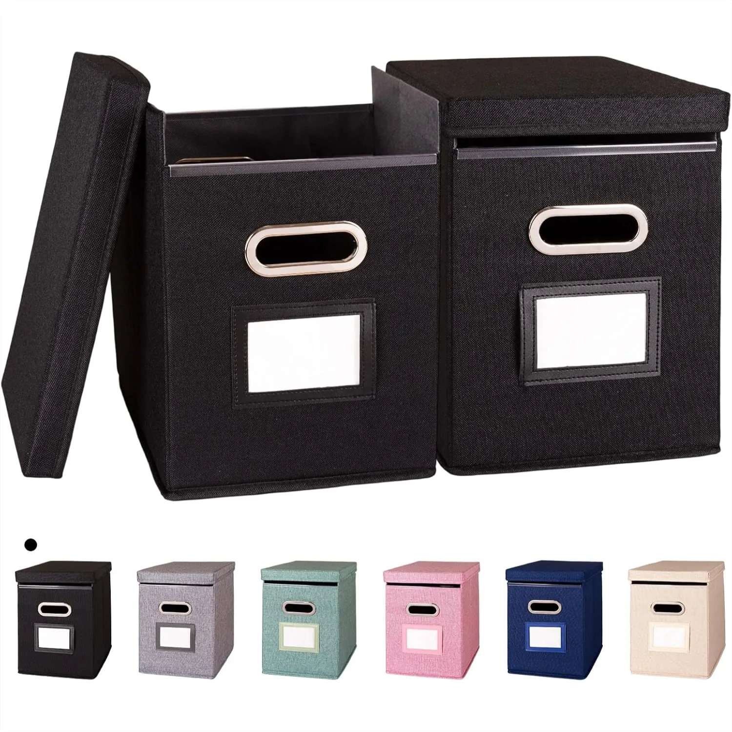 

Hanging File Folders Organizer with Lid, Collapsible Letter Size Storage Box, Portable Office Document Holder - Black