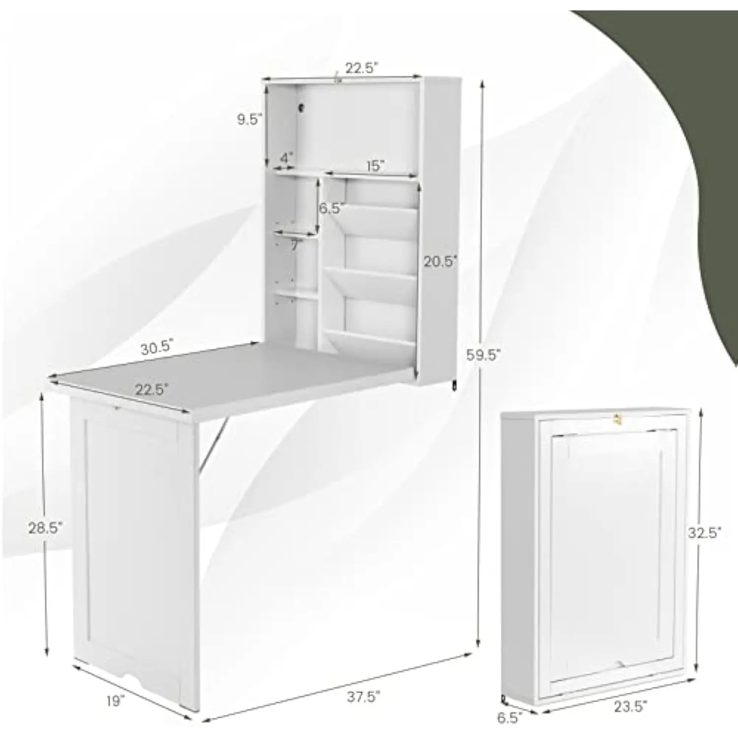 Wall Mounted Table W/Classified Storage Space, Foldable Multiple-Purpose Desk, Sturdy Wood Structure, Floating Convertible Desk