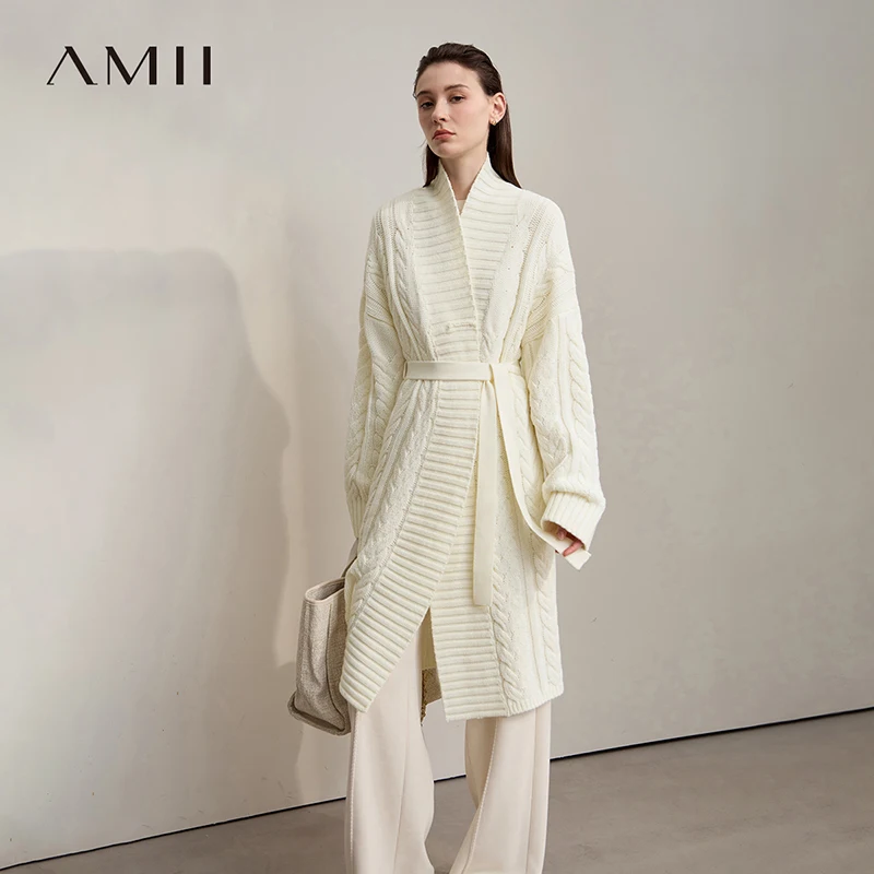 

AMII Cardigan For Women 2025 Winter New Warm Solid Long Sleeve Cardigans Lady Knitting Wool Versatile Women's Clothing 12554027