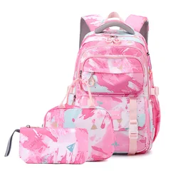 Zaino per studenti delle scuole medie Set per bambini borse da scuola per ragazze zaini per bambini borsa per libri impermeabile con astuccio per il pranzo