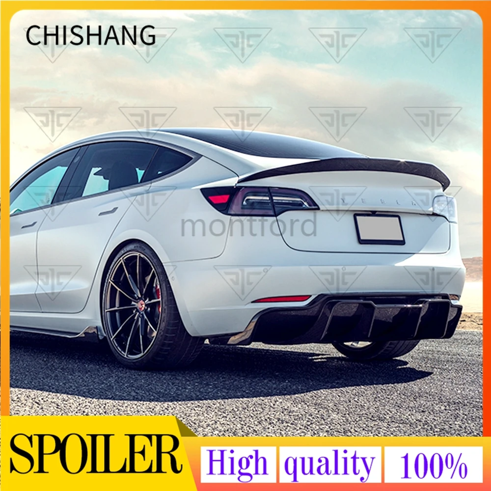 

2017 2018 2019 2020 For New Tesla Model 3 Car Accessories High Quality Real Carbon Fiber Rear Trunk Lip Spoiler Wing