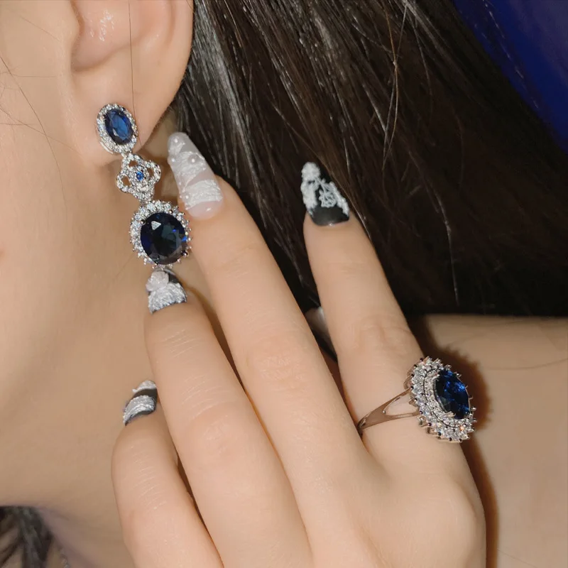 MDLFES Moiss1n الماس نمط الشرق الأوسط الأميرة مجوهرات الزفاف سوار المرأة 18K مطلي تنزانيت الأزرق